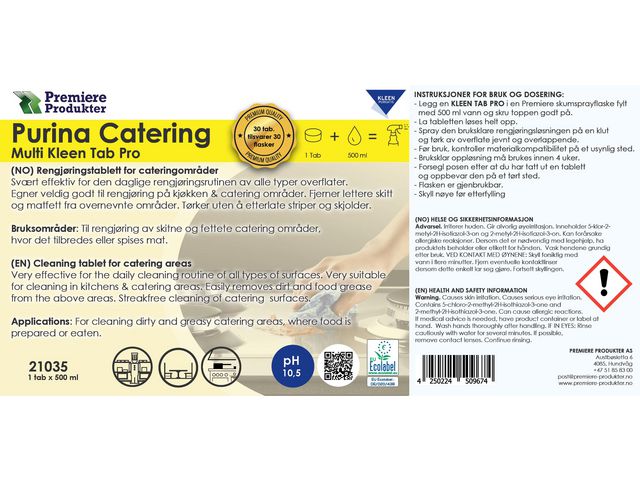 Etikett KLEEN Purina til sprayflaske