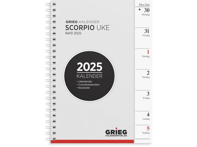 Ukekalender GRIEG Scorpio A5 2025 refill