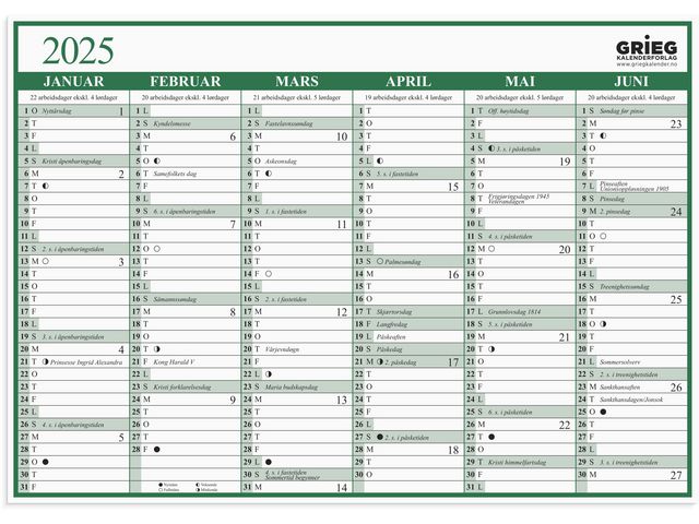 Platekalender GRIEG A5 2025 enkel
