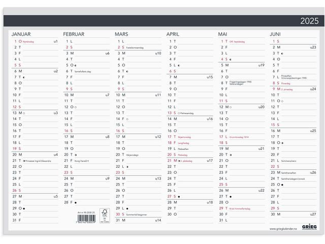 Årsplan GRIEG Elegant A3 2025 kartong