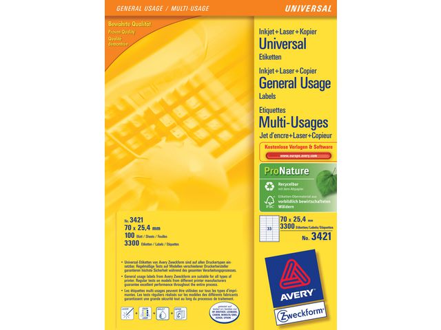 Etikett AVERY Ultragrip 70x25,4mm (3300)