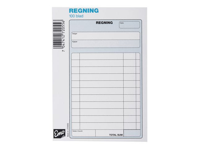 Regningsblokk EMO A6 100 blad
