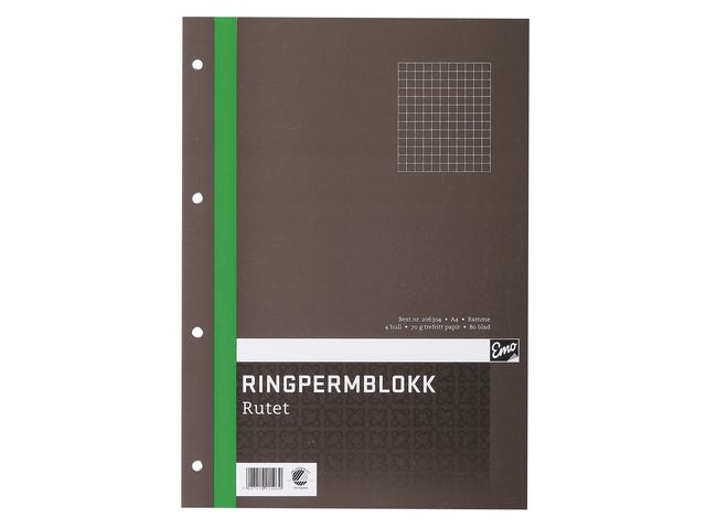 Ringpermblokk EMO A4 70g 80bl ruter
