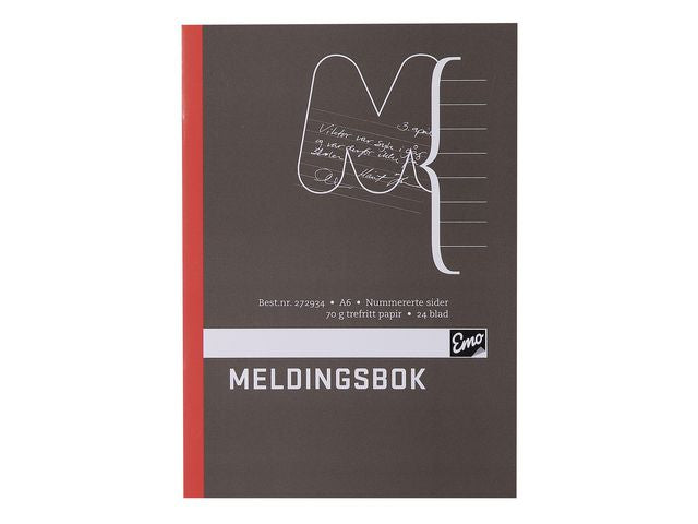 Meldingsbok EMO A6 paginert 48 sider
