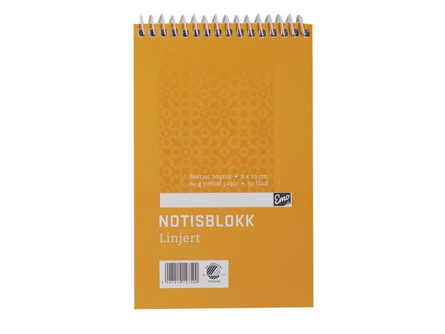 Notisblokk EMO 8x13cm 60g 50bl linj spir