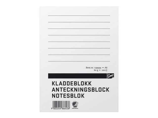Kladdeblokk EMO A6 60g 100 blad linjer
