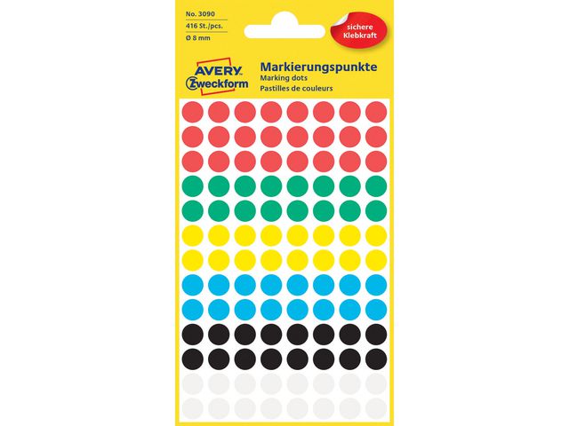 Etikett AVERY manuell ø8mm ass frg (416)