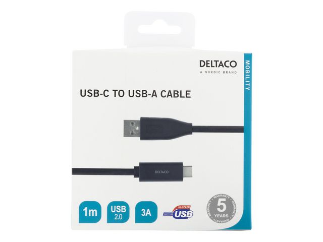 Kabel DELTACO USB-C til USB-A 1m