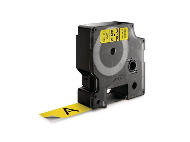 Tape DYMO D1 19mm x 7m sort/gul