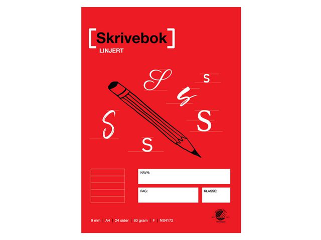 Skrivebok A4 80g 24bl 9mm linjert
