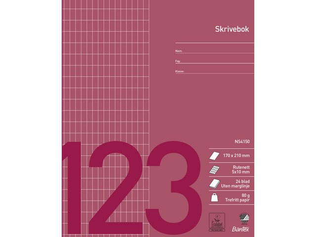 Skrivebok BANTEX 17x21 80g 5x10mm ruter