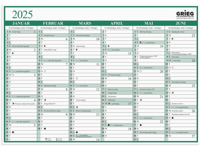 Platekalender GRIEG A4 2025 enkel