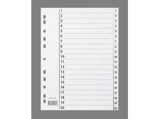 Register A4 PP 1-20 m/indeksark hvit
