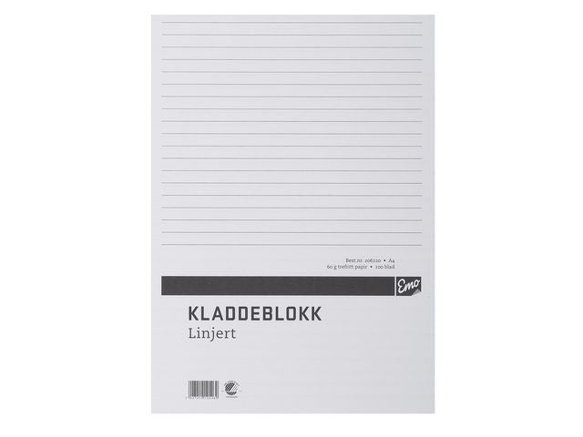 Kladdeblokk EMO A4 60g 100 blad linjer