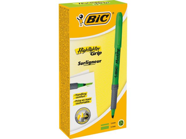 Tekstmarker BIC Highlighter Grip grønn - 12 stk