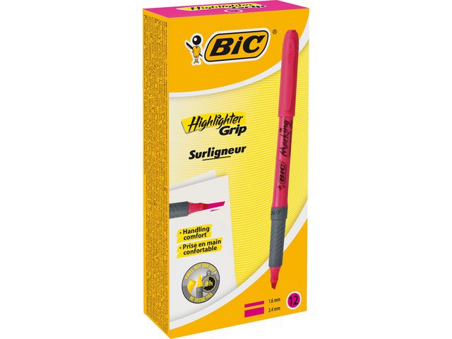 Tekstmarker BIC Highlighter Grip rosa - 12 stk