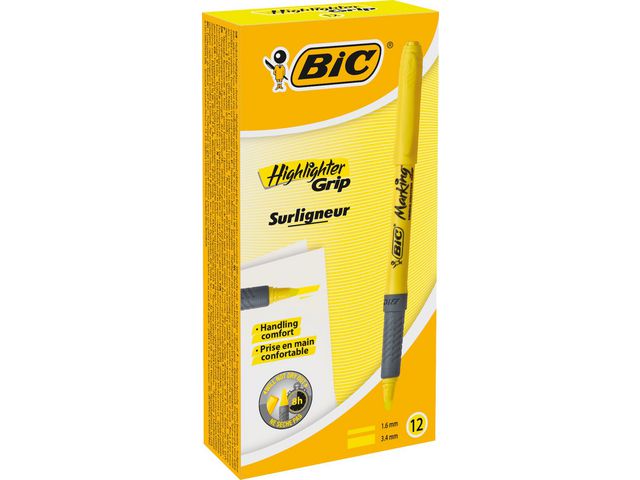 Tekstmarker BIC Highlighter Grip gul - 12 stk