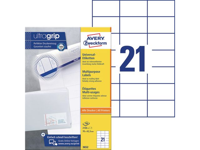 Etikett AVERY Ultragrip 70x42,3mm (2100)