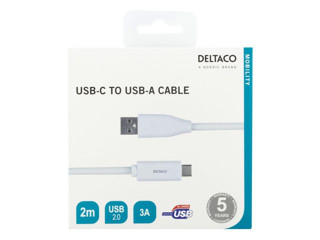 Kabel DELTACO USB-C til USB-A 2m