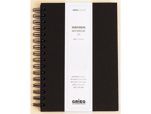 Notatbok GRIEG A5 100g 160s ruter sort