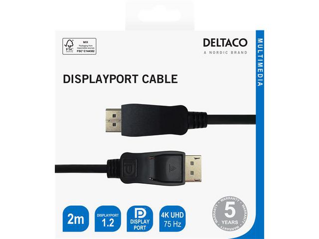 Kabel DELTACO Displayport M/M 2m sort