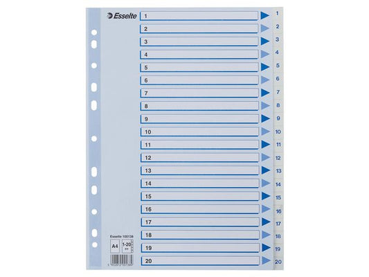 Register ESSELTE A4 plast 1-20 blå/hvit
