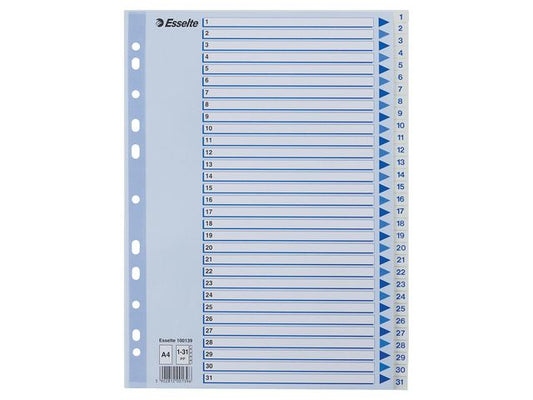 Register ESSELTE A4 plast 1-31 blå/hvit