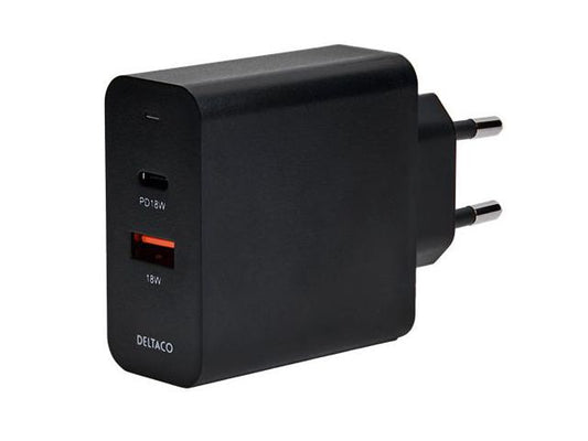 Vegglader DELTACO USB-A og USB-C