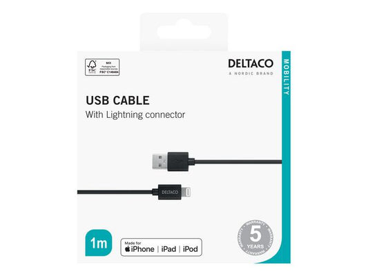 Kabel DELTACO USB-A til Lightning 1m Sor