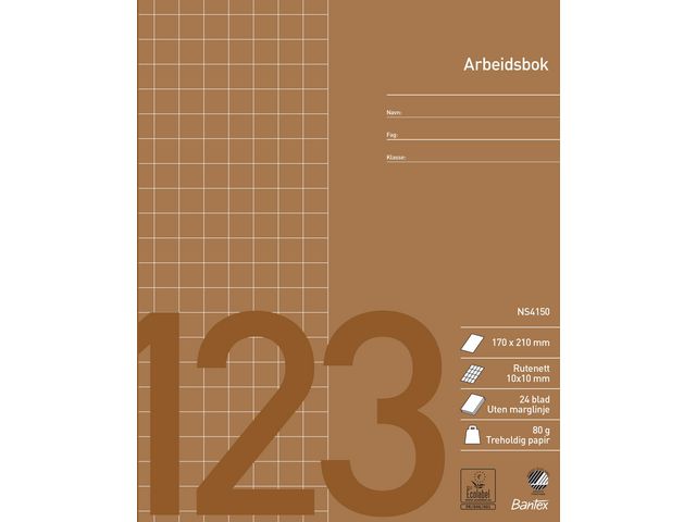 Arbeidsbok BANTEX 17x21 80g 10x10 rutet - 15 stk