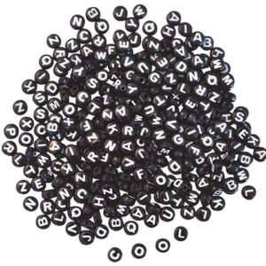 Plastperler ABC rund sort med hvit (500